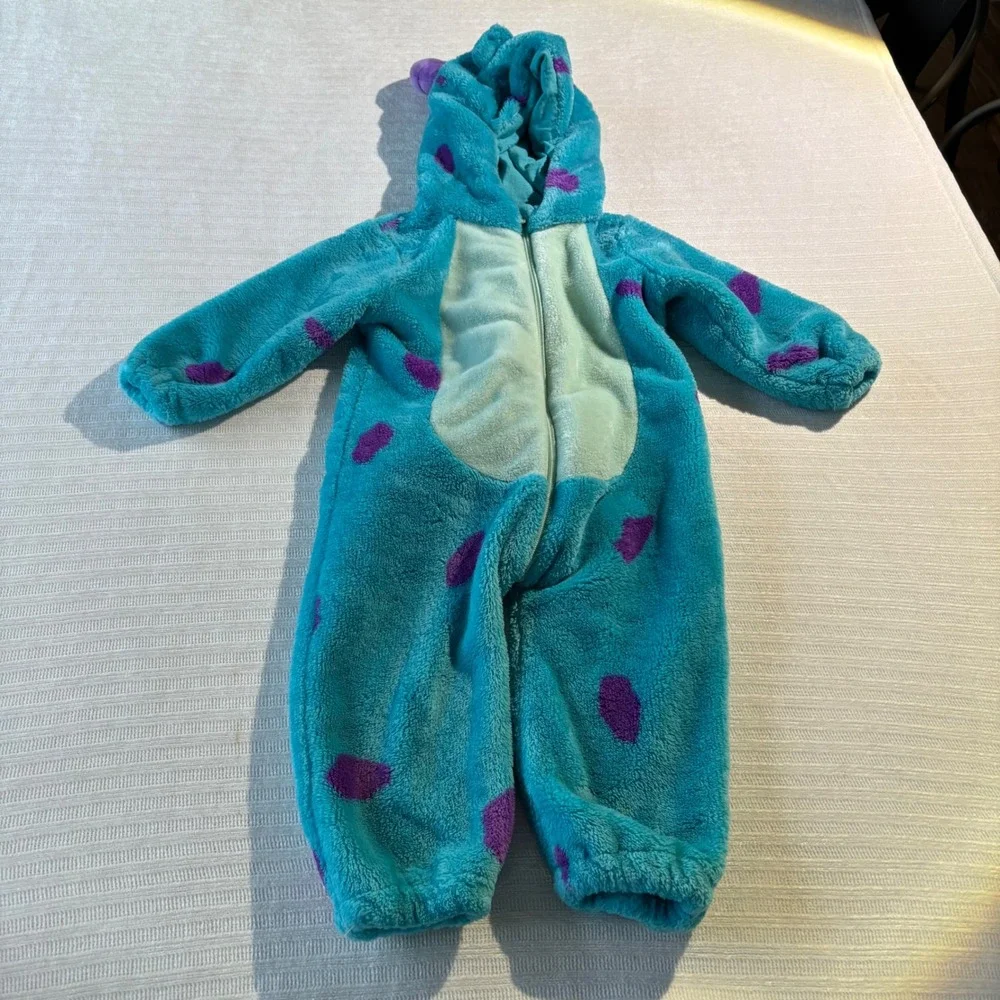 Disney Monsters Inc Sulley Costume Kids Plush Fleece Hooded One Piece Blue 28in